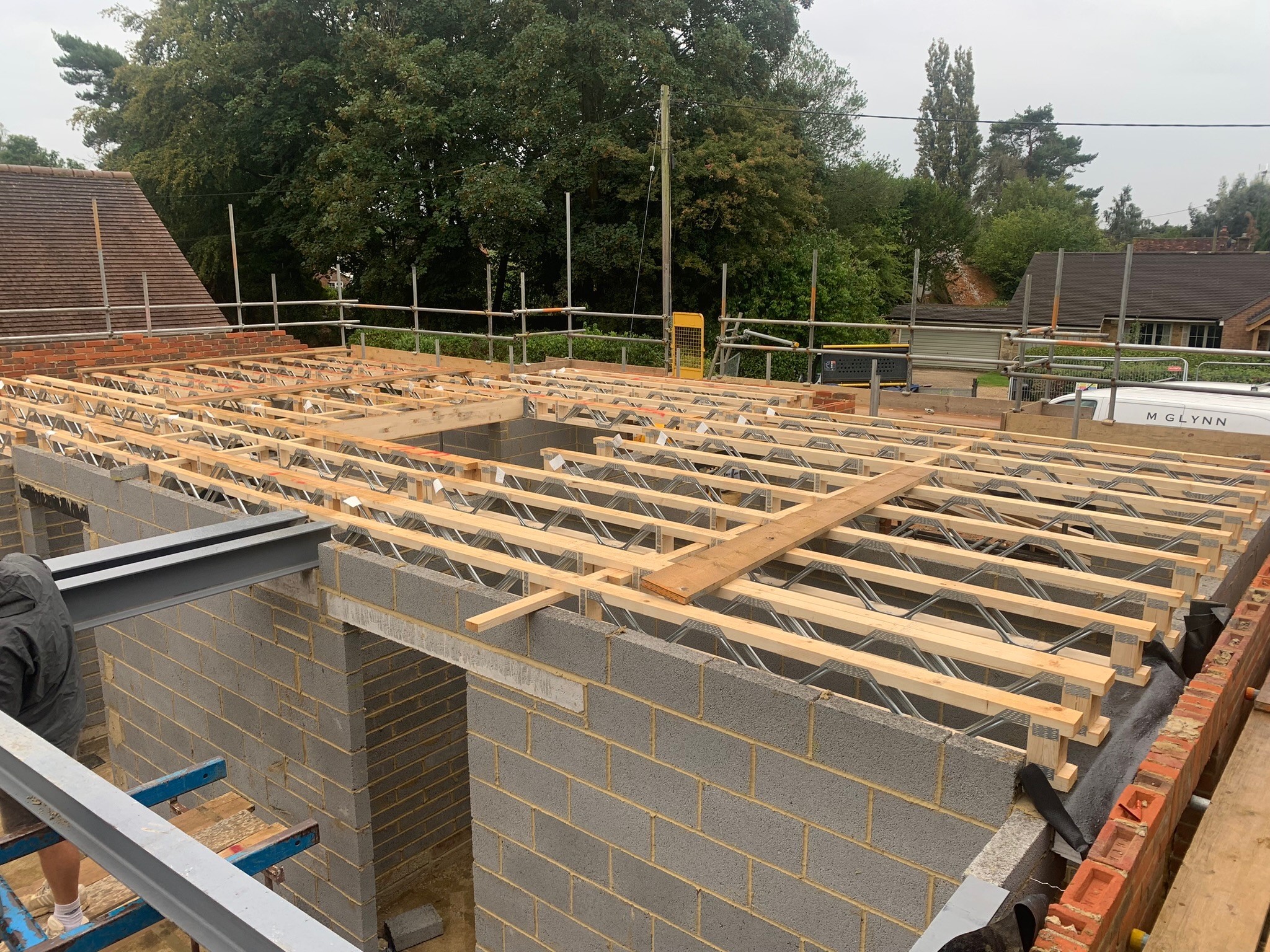 Aerial view of an extension under construction
