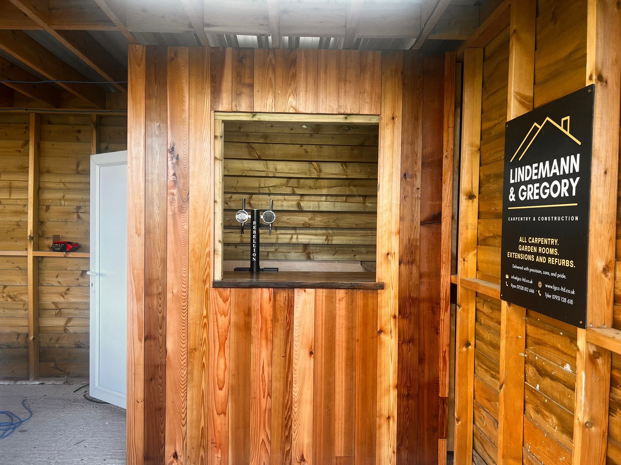 The new tea hut servery window built by Lindemann and Gregory Construction for Flackwell Heath FC