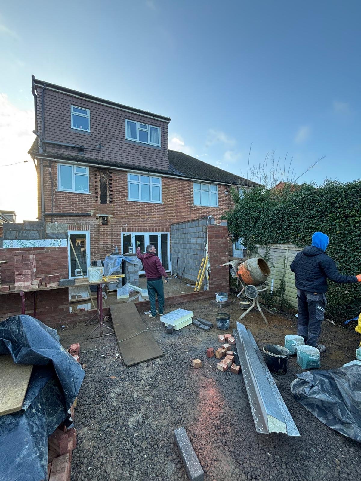 Rear extension under construction with blockwork walls